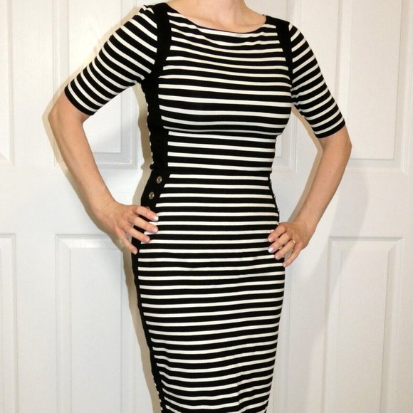 WHBM Top Black White Stripes Fitted Knit Casual or Work Long Womens size XXS - Picture 13 of 13